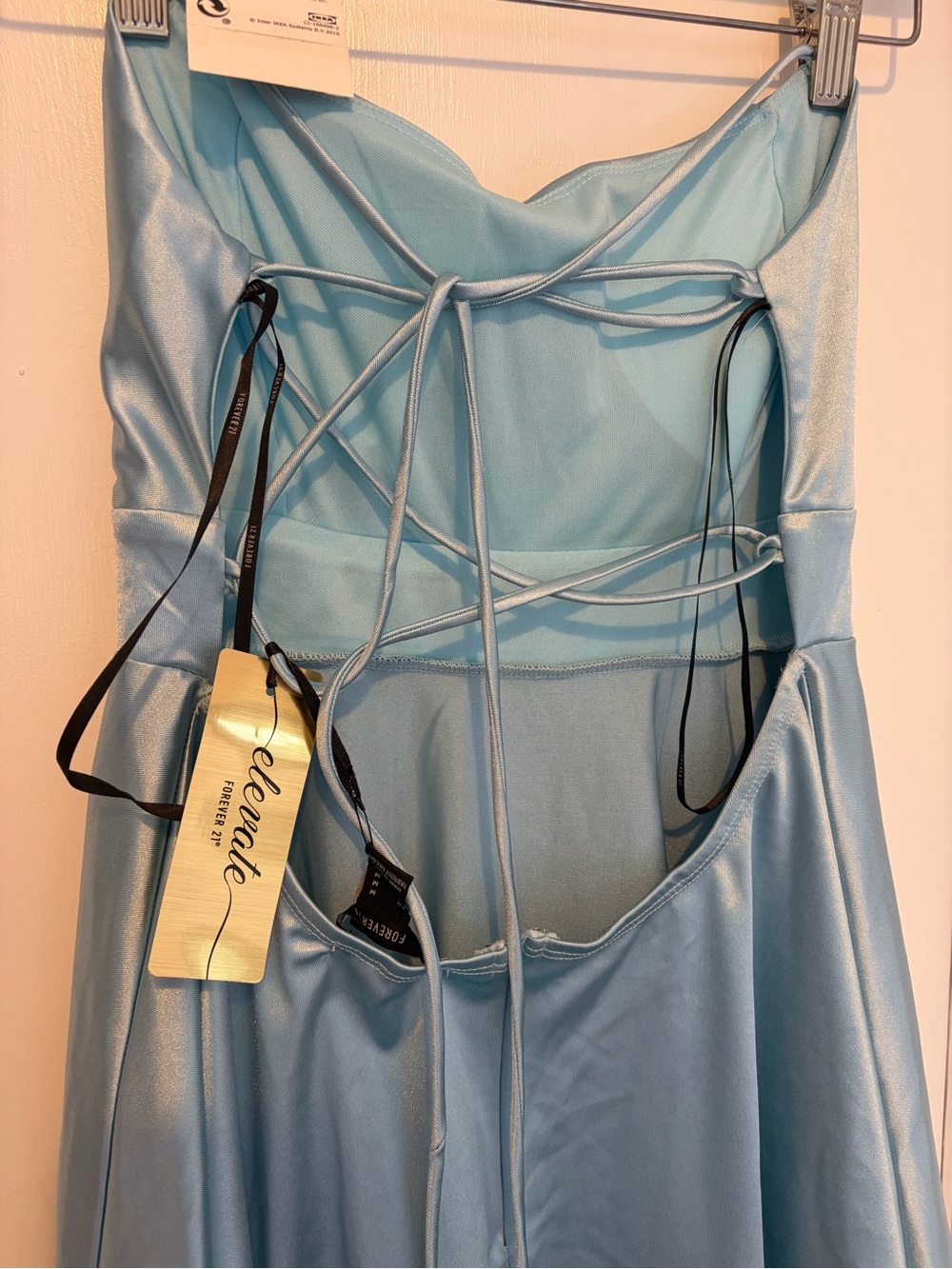 Forever 21 Light Blue Satin Backless Lace-Up Dress